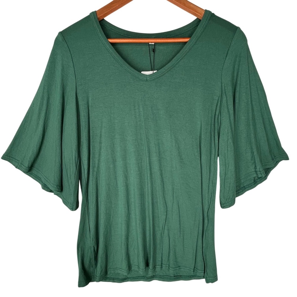 Kohl's Green 1/2 Flared Sleeve V-Neck Blouse Women's‎ Size Small